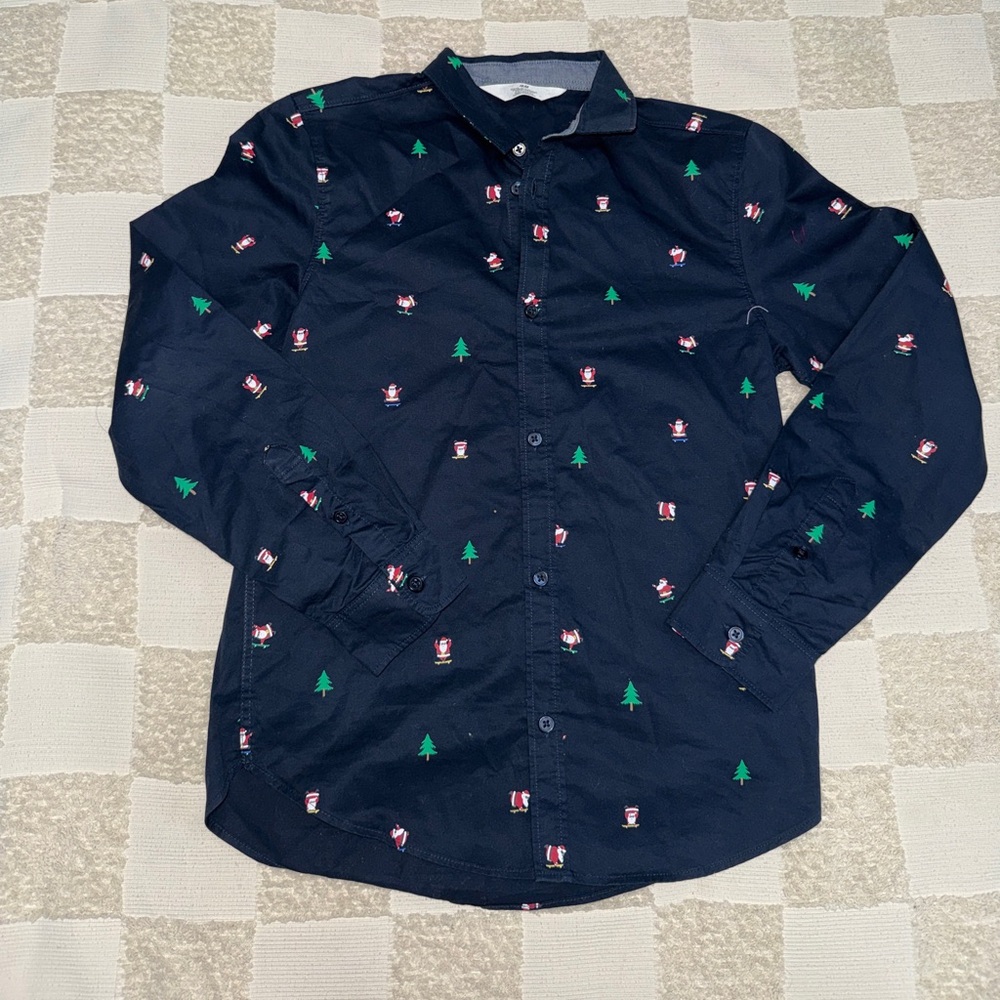 H&M Dark Blue Shirt with Holiday‎ Motif sir US 14